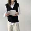 Loose Casual V Neck Sleeveless Pullover Vest Women Knit Waistcoat Sweater Spring Autumn Layering Top