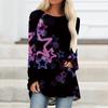 Plus Size Women Purple Star Printed Comfy Long Sleeve Round Collar T-shirt Casual Baggy Mid Length Tee Tops For Christmas