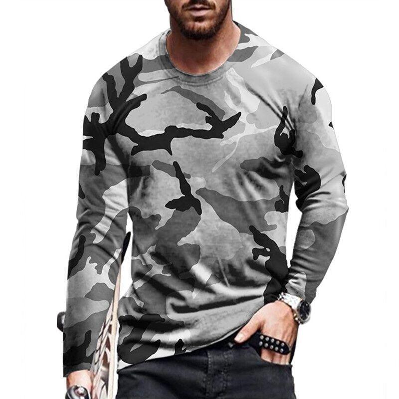 American Flag Print Long-Sleeved Men's T-shirt Spring Autumn Loose Tops Casual Fashion All-Match O-Neck Men Clothing 5XL EU Size