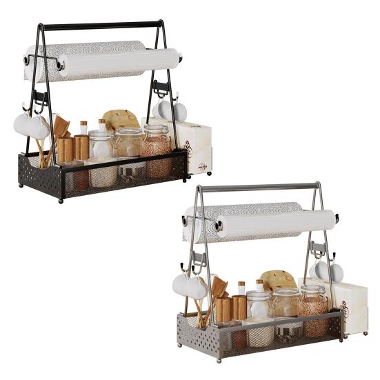 Корзина для приправ для пикника с держателем для бумажных полотенец, большая вместимость, ручка, органайзер для хранения принадлежностей для гриля и барбекю