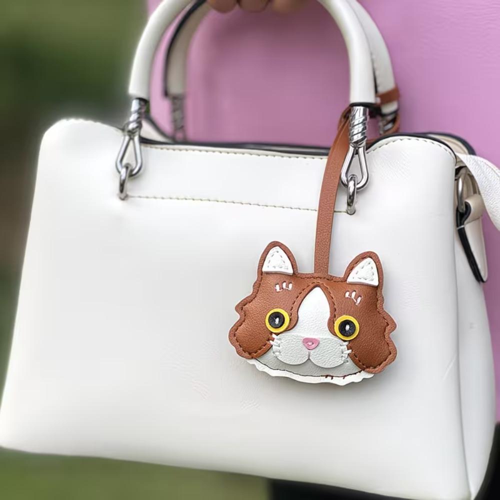 Funny Doll Kitten Cat Leather Keychain Leather Ornament Cat Leather Pendant Bag Accessories Cartoon Animal Bag Hanging Outdoor