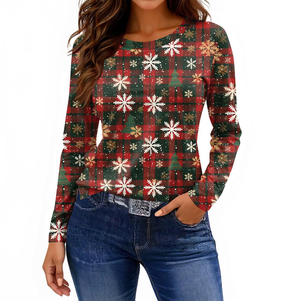 Женская модная повседневная свободная футболка с принтом и круглым вырезом с разрезом и длинным рукавом, женский топ