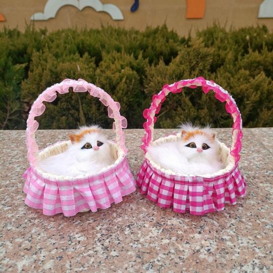 Реалистичная игрушка для кошек со звуком, портативная кружевная корзина с цветами, имитация искусственного меха, модель котенка, украшение, украшение для детей, любителей домашних животных, подарок на день рождения