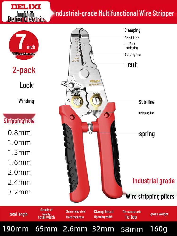 DELIXI Multifunctional Electrician Wire Stripper and Crimper Pliers
