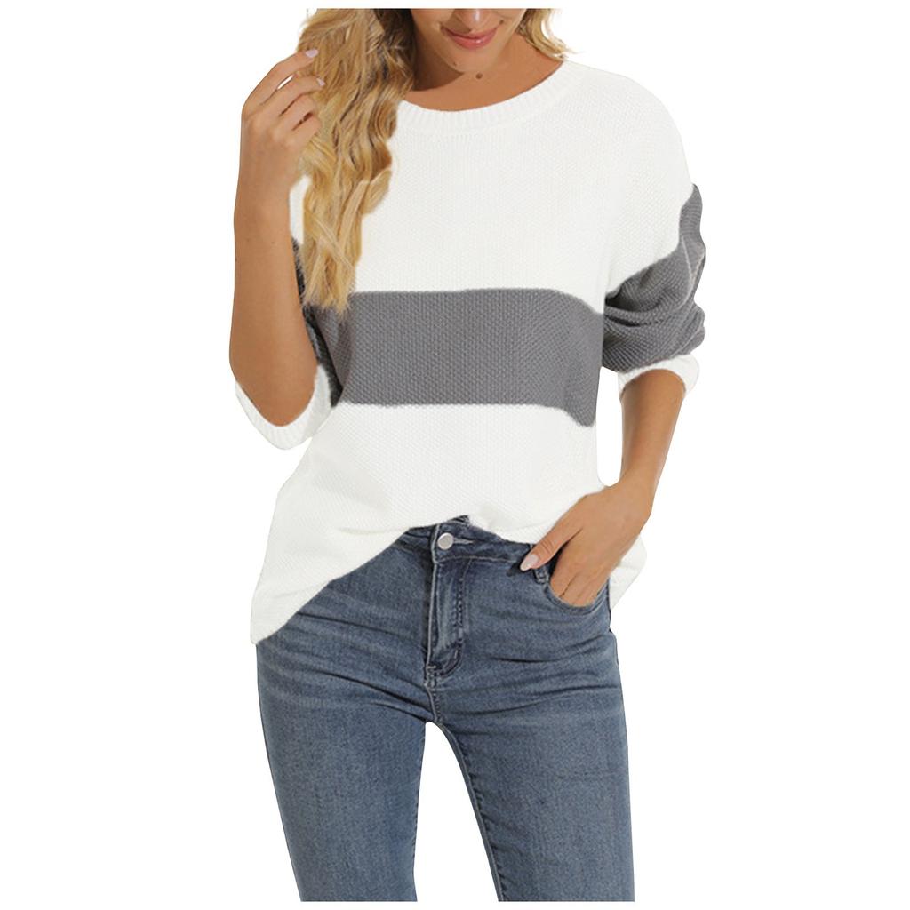 Женский модный трикотажный свитер с круглым вырезом и длинными рукавами в стиле пэчворк