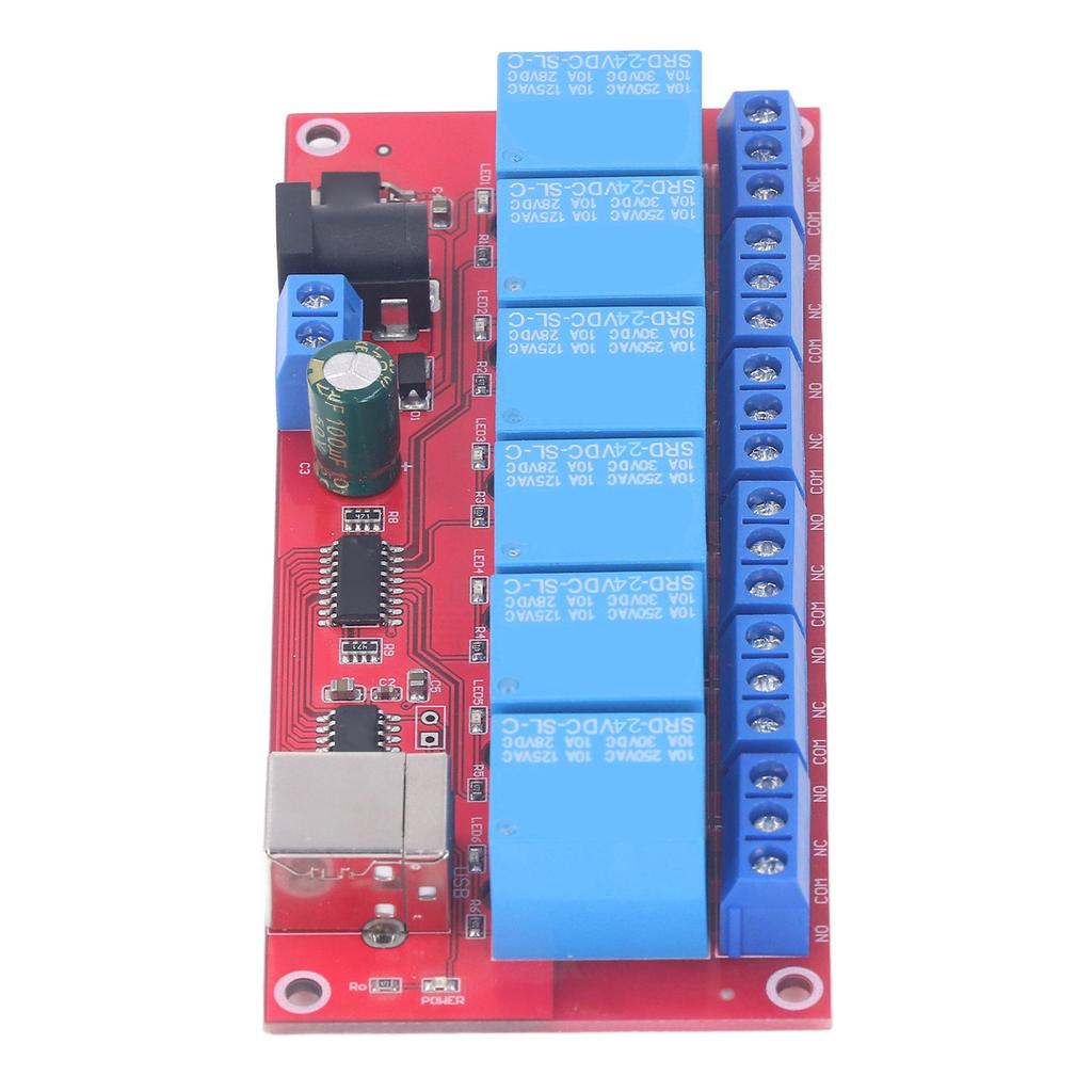 6 Channel USB Relay Module Modes Adjustable HID Drive Free USB Relay Board for Home Farm 24V