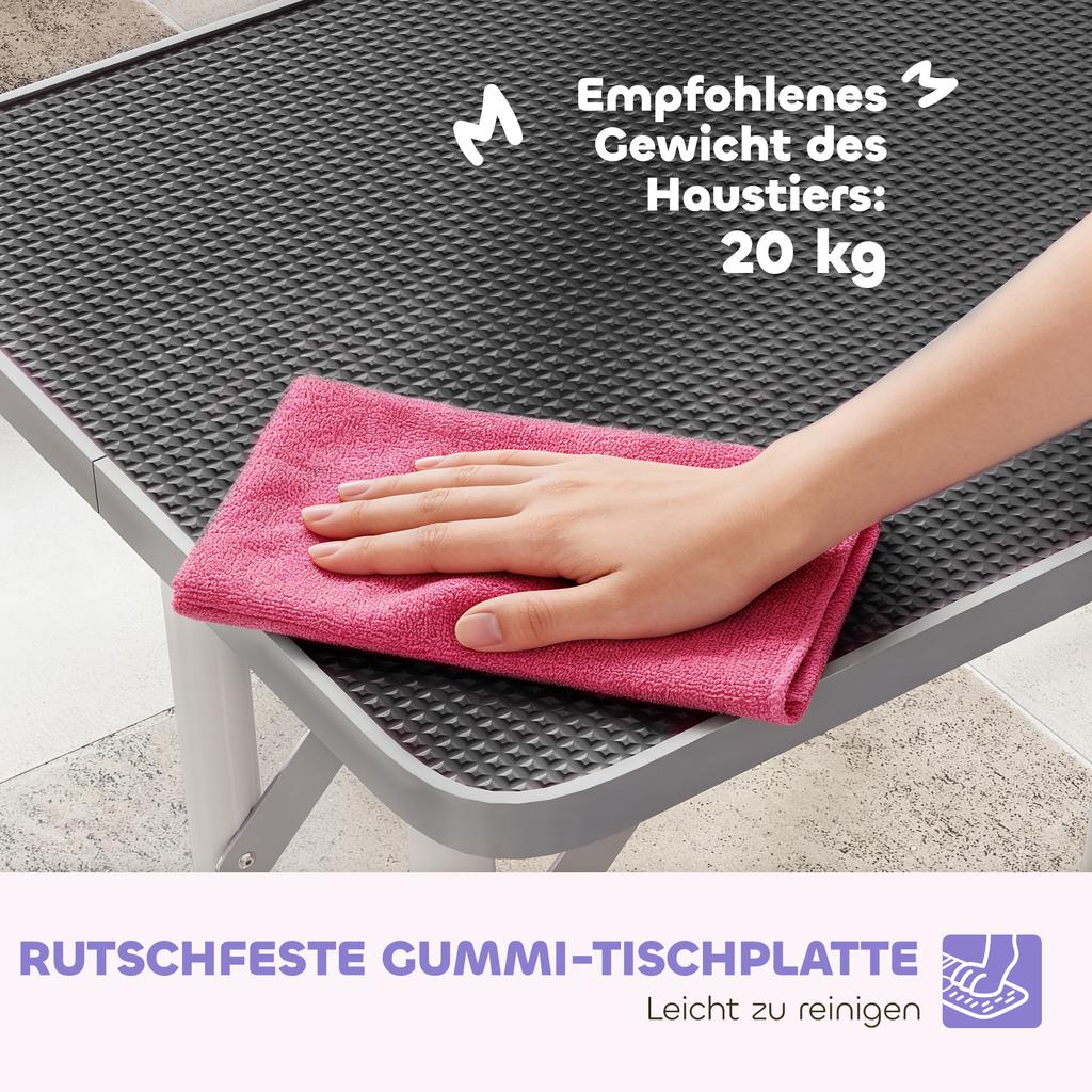 32" Foldable Dog Grooming Table Pet Drying Beauty Table Adjustable Fixed Arm Rubber Top, Black