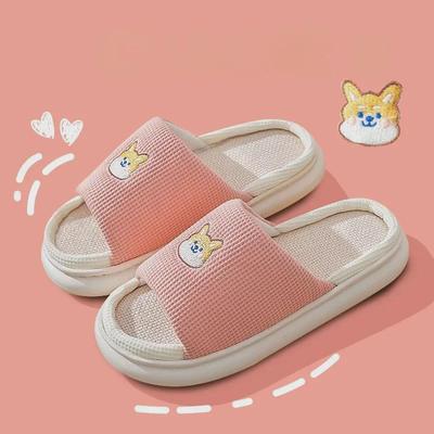 Женские льняные тапочки на толстой подошве: Нескользящий, симпатичный и удобный для использования в помещении весной и осенью