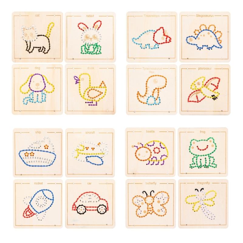Educational Wood Lacing Toy Embroidery Lacing Board Sensory Toy For Kids Toddler Preschooler Boy Girl Birthday Present