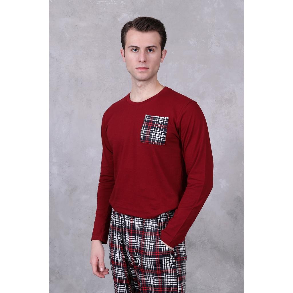 Мужской пижамный комплект с принтом в клетку, с длинным рукавом, с карманами, сезонный 100% хлопок, комплект для приданого, мягкий