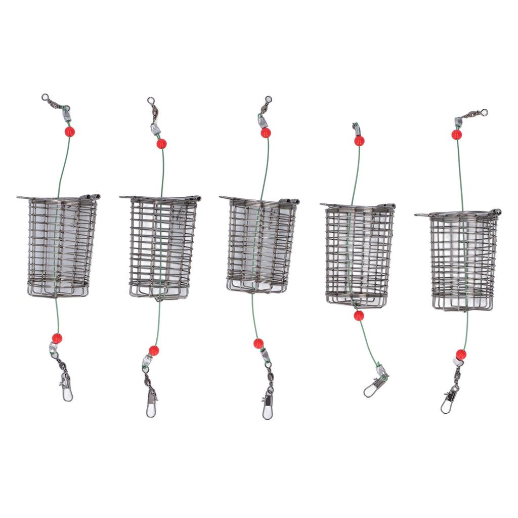 5Pcs Fishing Bait Cages Lure Cage Stainless Steel Fishing Trap Basket Feeder Holder M