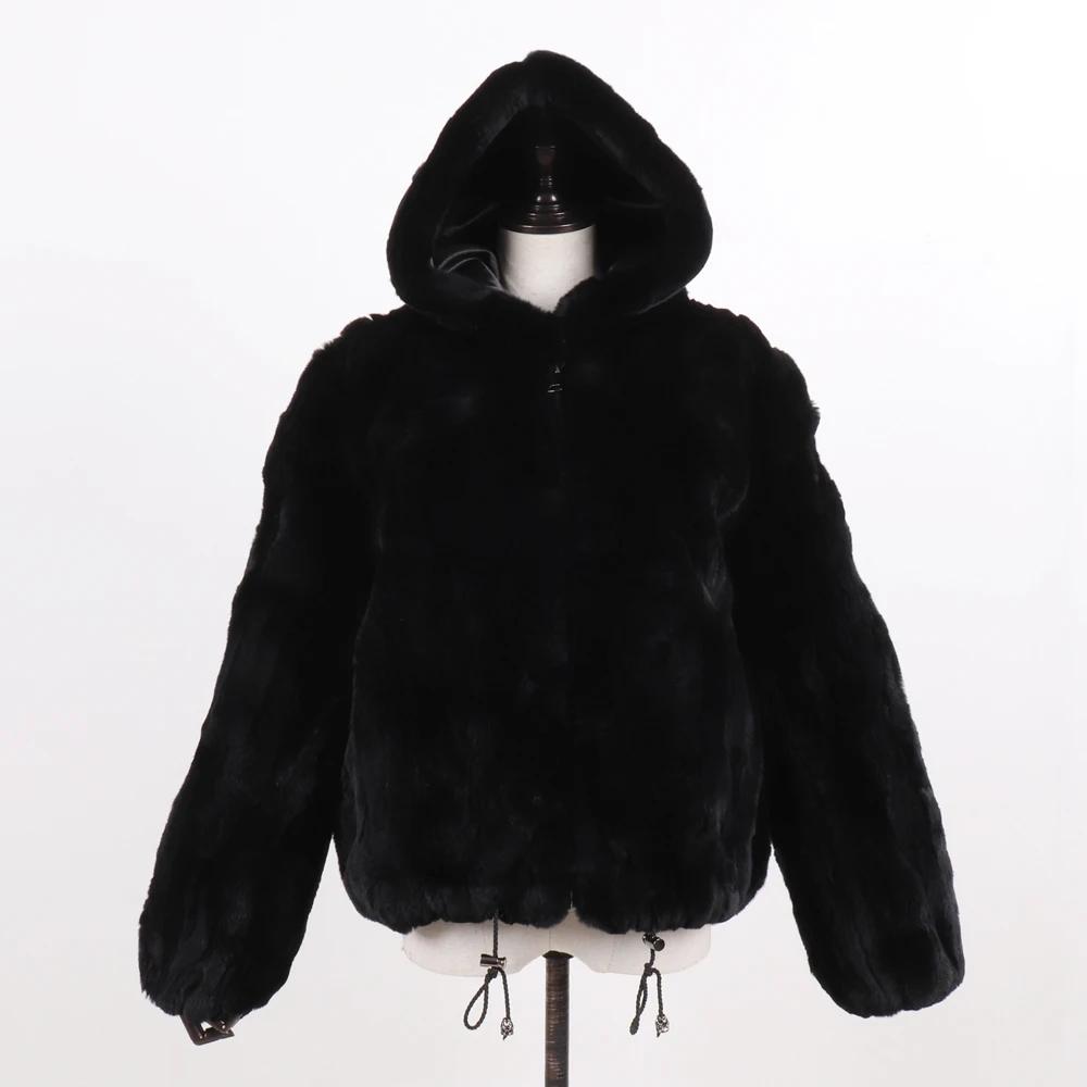 Новые женские 100% натуральные пальто с капюшоном из меха кролика Рекс, зимние русские женские теплые куртки из натурального меха кролика Рекс, горячее пальто из натурального меха