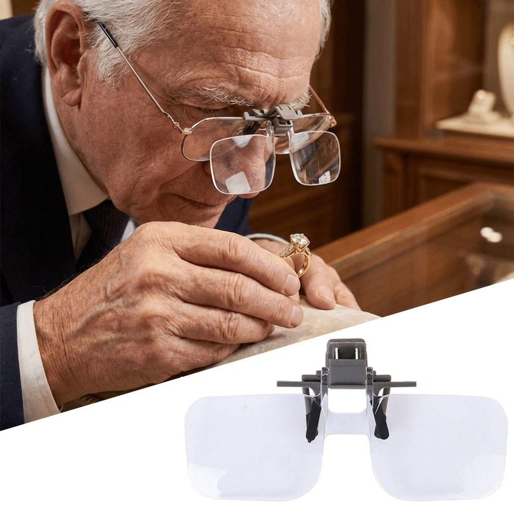 2X Magnification Clip-on Magnifying Glass Detachable Clip on Eyeglass Loupe Elderly Use