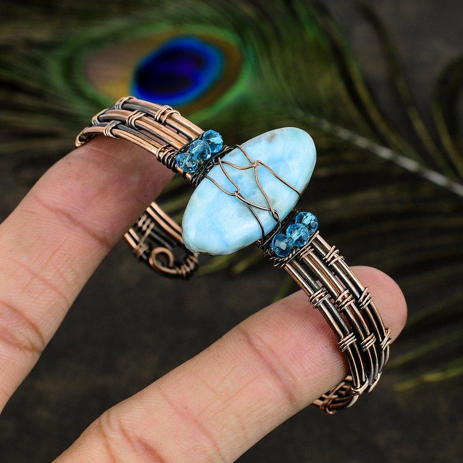 Регулируемый браслет-манжета Natural Republic Larimar с драгоценным камнем и медной проволокой y5Q42