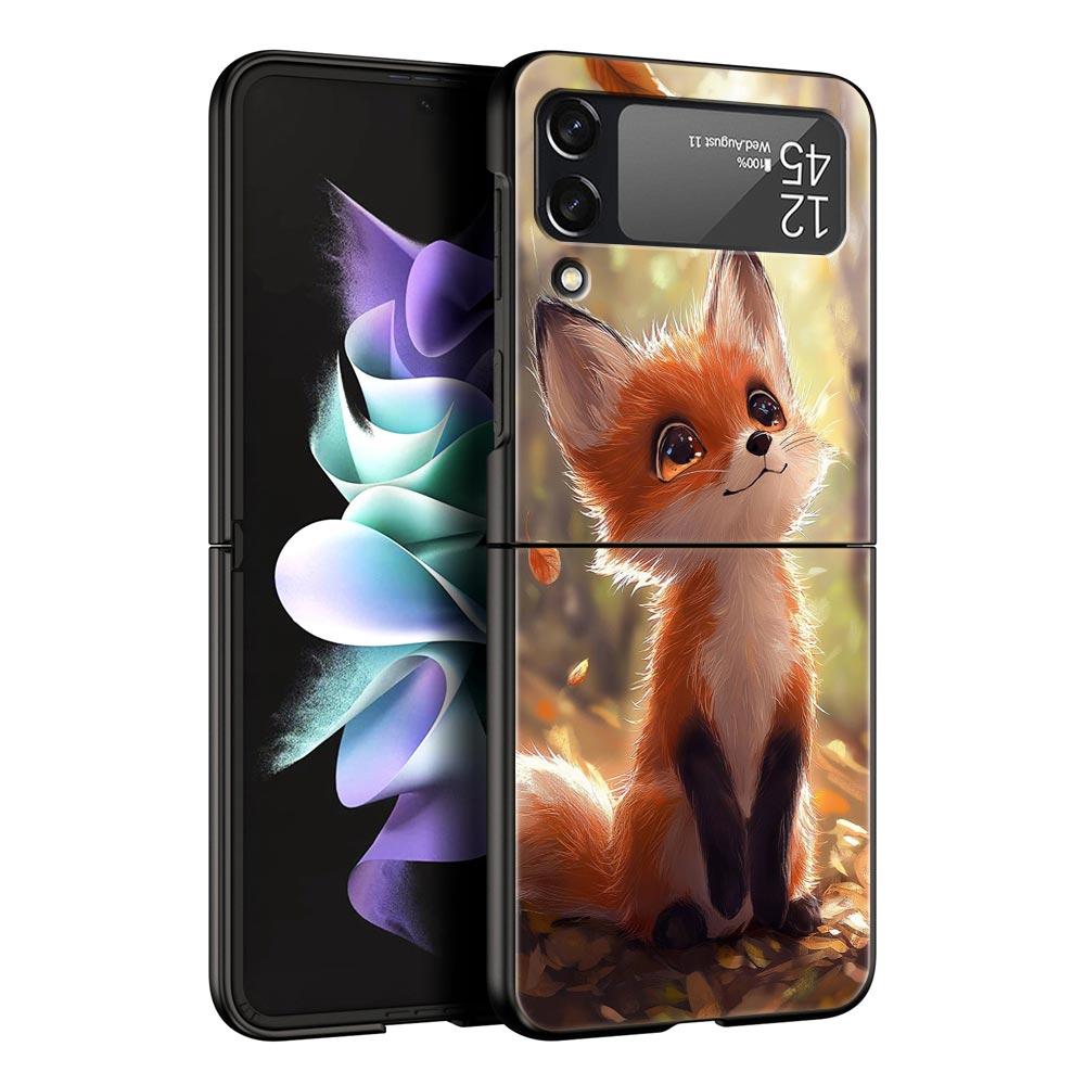 Красная Лиса Жесткий ПК Чехол для Телефона Для Samsung Galaxy Z Flip 7 6 5 4 Черный Чехол Для Galaxy Z Flip 3 Складной Корпус Fundas Capas Coque