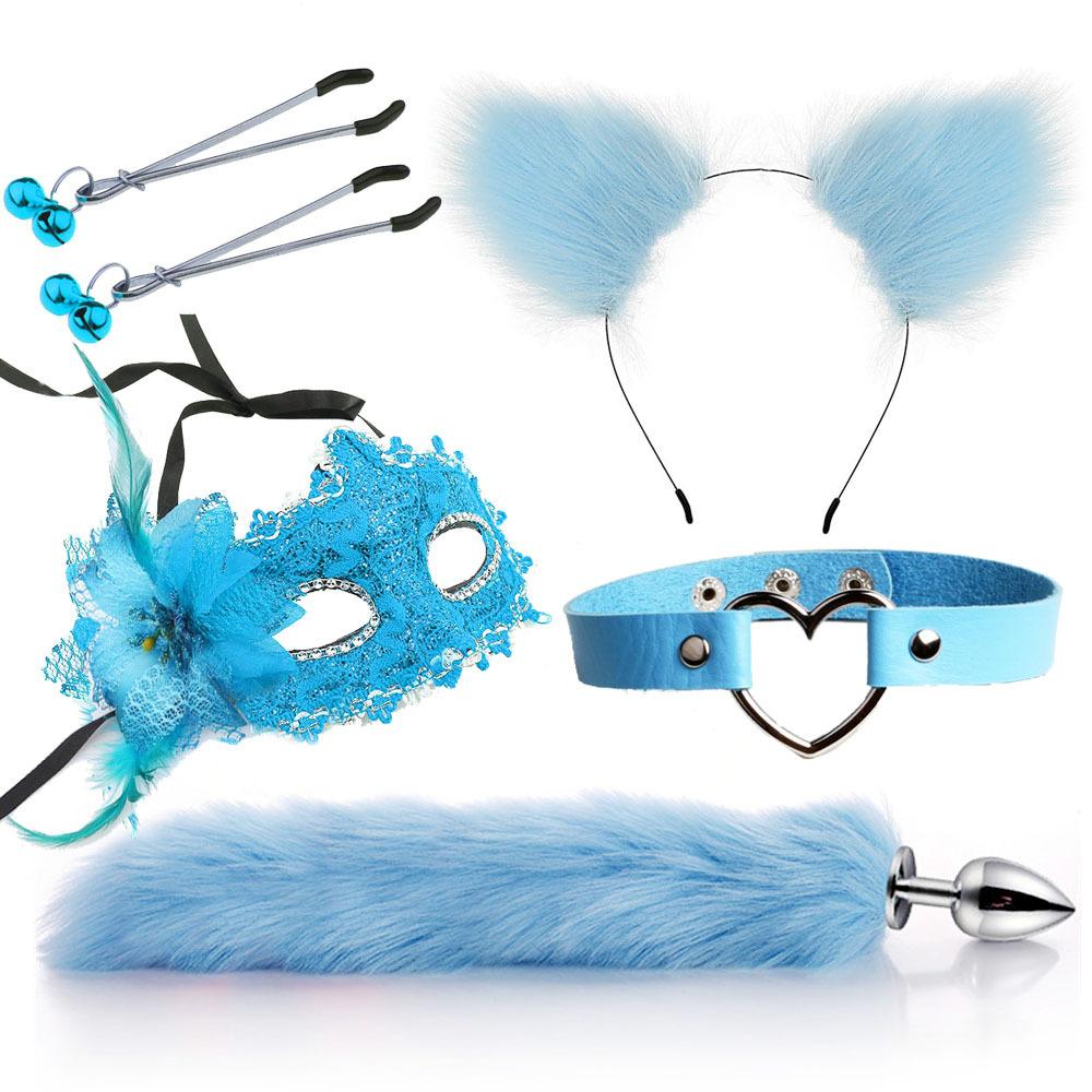 Popular  Hot Sell  Sex Lesbian Cat Ears Hair Band Nipple Clip Plug Anal Adult fox Cat Tail Anal Butt  Plug Sex Toys for Woman