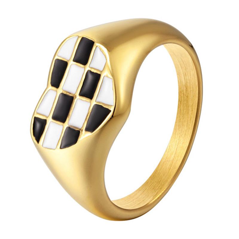 Love Enamel Checkerboard Ring Women's Niche Fashion High-end Finger Ring, Titanium Steel Electroplating Design Sense