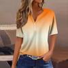 Women's Fashion Casual Vintage Gradient V-Neck Short Sleeve Decorative Button T-Shirt Top