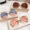 Metal Curved Temples UV400 Sun Glasses Ocean Lens Vintage Rimless Sunglasses Gradient Sunglasses