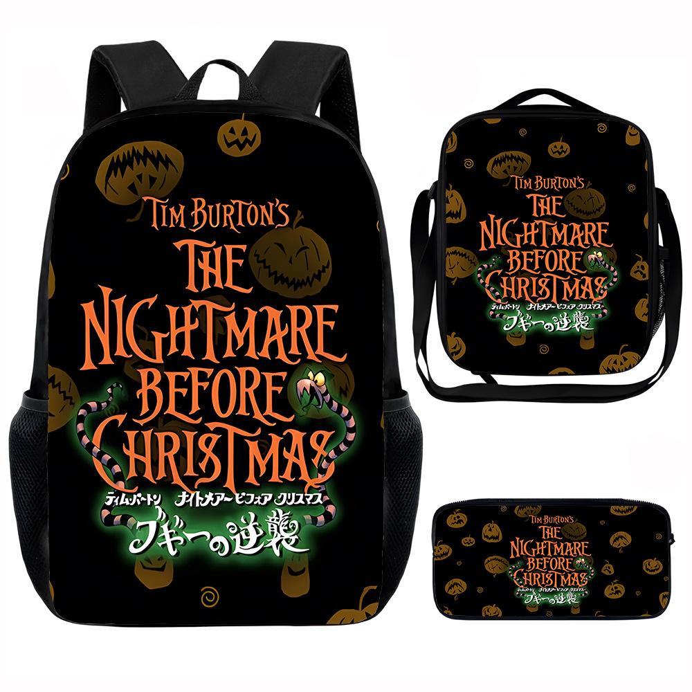 The Nightmare Before Christmas-Christmas Horror Night Student School Bag Meal Bag Three-piece Set