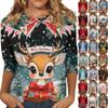 Women's Fashion Casual Round Neck 3/4 Sleeve Loose  Printed T-Shirt Ladies Top