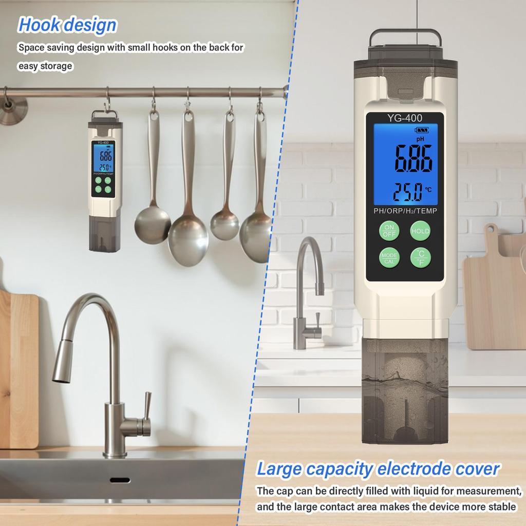 Yieryi 4 In 1 Digital Water Quality Tester PH ORP H2 Temp Meter Reactive Oxygen Analyzer For Hydrogen Water Aquarium Hydroponics Lab