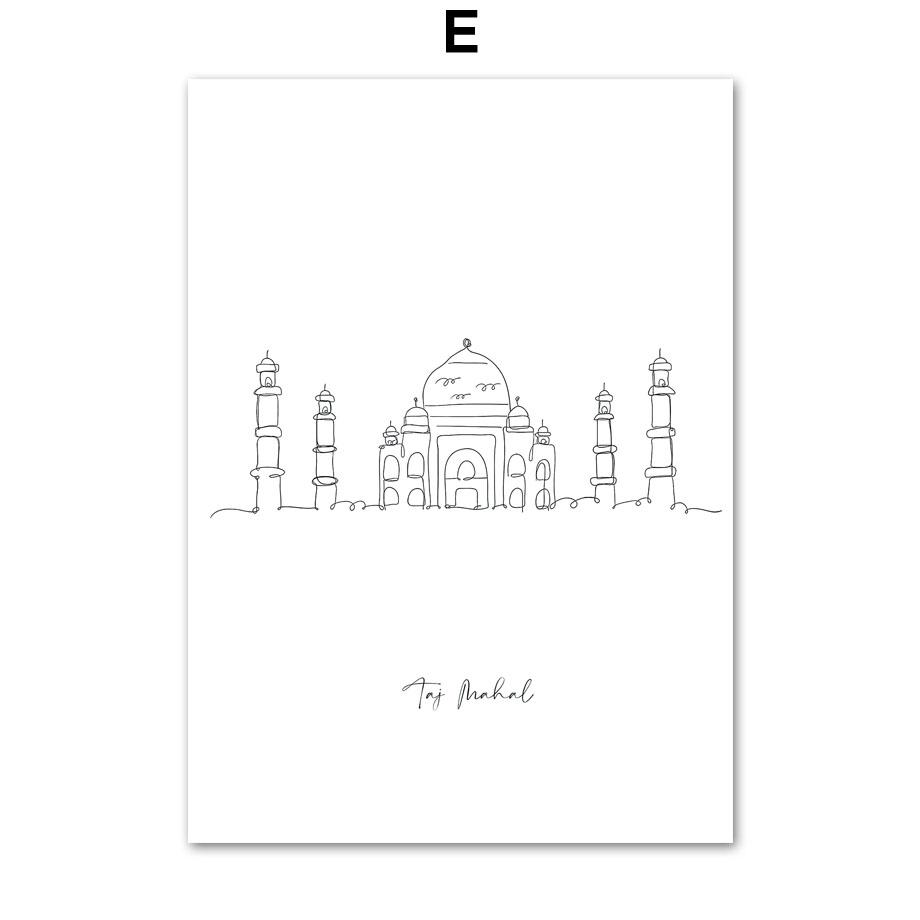 Париж, Нью-Йорк, Лондон, Сидней, Тадж-Махал, линия, настенная художественная печать, холст, картина, плакат на скандинавскую тему, современный декор, изображение для гостиной