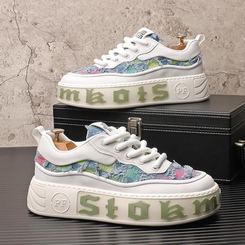 Трендовая мужская обувь 2: Дышащие парусиновые туфли на толстой подошве, нишевый дизайн, повседневные кеды с бахромой из денима для нищих b30