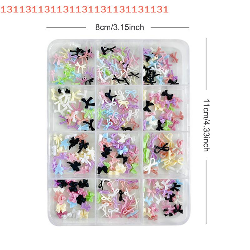 12 Grids Colorful Bowknot Set Resin Ribbon Nail Art Accessories Decoration DIY Manicure Mini Nail Gems