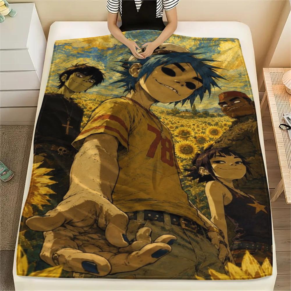 1PC Gorillaz Print Flannel Blanket, High quality Comfortable for All Seasons, Home Decor, Warmth and Comfort, Perfect for Christmas Gifts