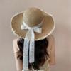 Women's Spring and Summer Korean Style Versatile Lace Straw Hat Beach Vacation Outing Fresh Sun Protection Sunshade Foldable Wide Brim Hat