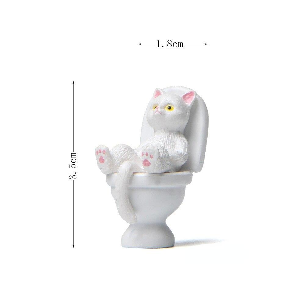 Creative Toilet Cat Figurines Interesting Kawaii Cartoon Cat Squatting On The Toilet Ornament Mini Miniature Desk Decoration