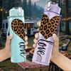 1PC Leopard Heart Love Line Art Print 750ml Color Plastic Sports Water Bottle Leakproof Flip Straw Lid Suitable for Sports Office Home Use