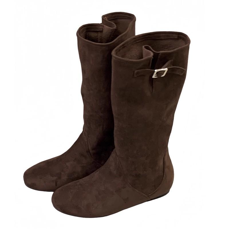 Покажи длинные ноги! Матовые замшевые ботфорты-чулки средней длины, широкое голенище стройнит, но внутренняя высота до колена увеличивает, рыцарские сапоги, ботинки из натуральной кожи