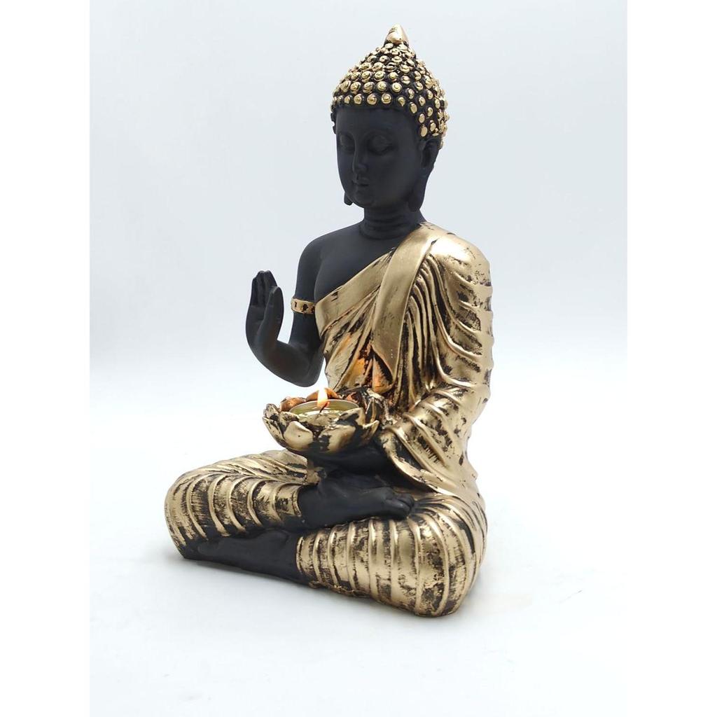 Polystone Home Decor Decoration Buddha Idol Statue Showpiece for Home Décor 1 Pic (Black Bronz), Religious