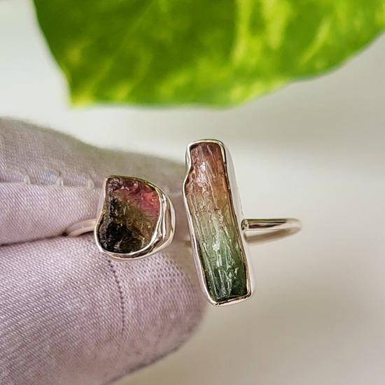 Natural Raw Watermelon Tourmaline Gemstone 925 Sterling Silver Ring 8 US, A 72
