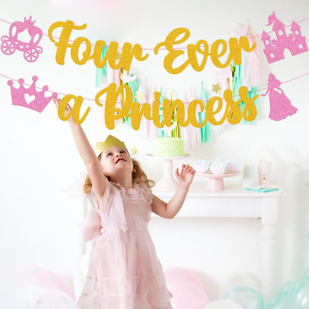 Four Ever A Princess Banner Beautiful Princess Girl 4th Birthday Party Decorations Our Little Princess 4 Years Old Birthday Party Supplies