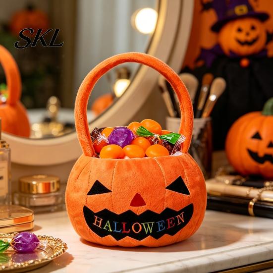 Halloween Party Favor Bag Pumpkin Treat Bag, Portable Candy Tote for Kids, Large Capacity Sturdy Storage Trick or Handbag with Soft Handle,