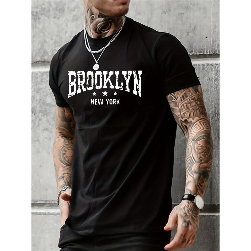 Мужская летняя повседневная свободная футболка с принтом букв Brooklyn New York, 100% чистый хлопок, с круглым вырезом, короткий рукав