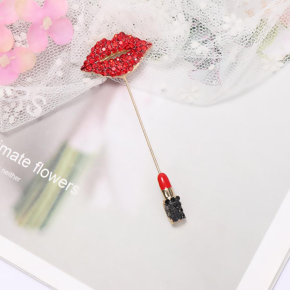 Rhinestone Charms Fashion Accessories Banquet Jewelry Red Lip Lipstick Brooch Badge Scarf Pin