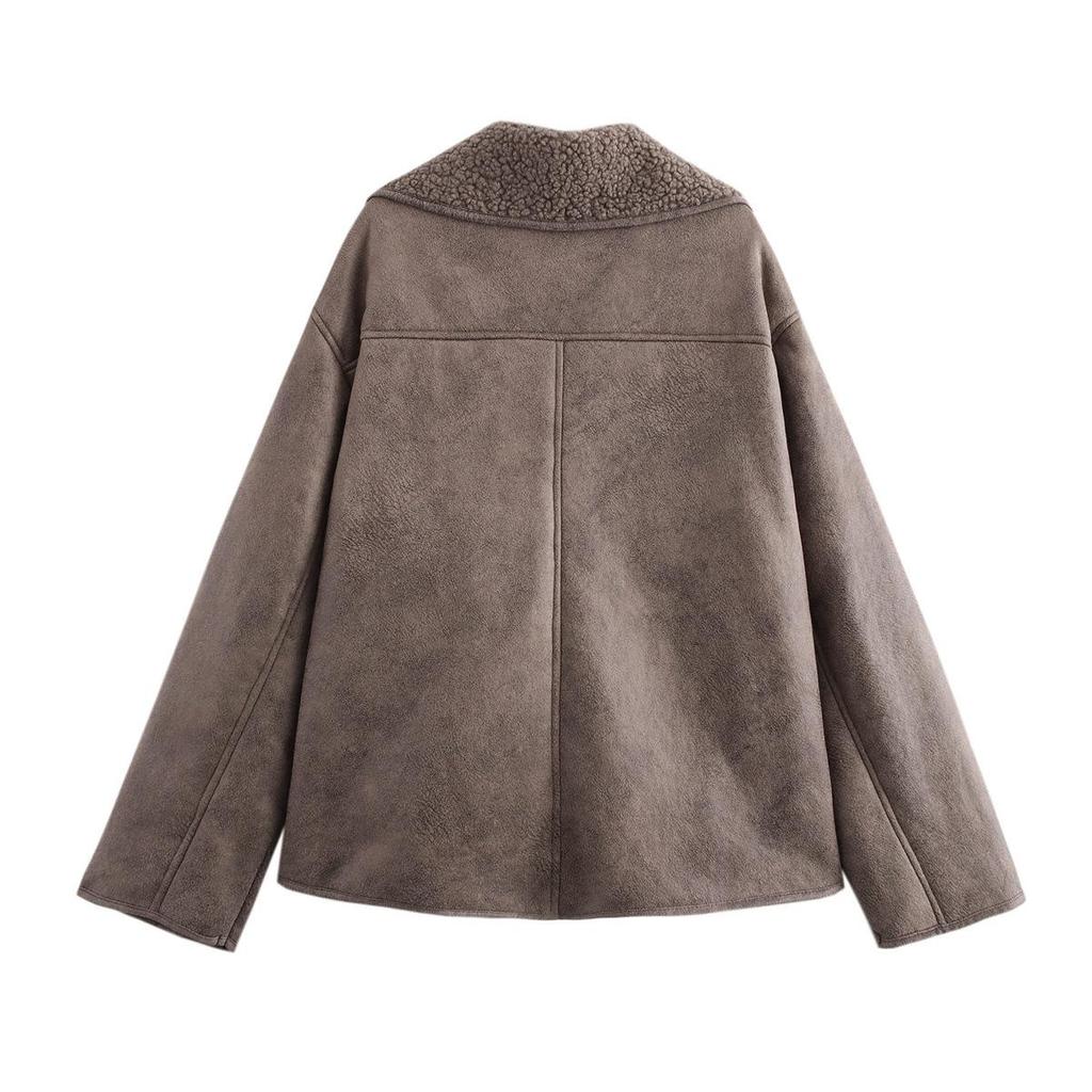 2024 Autumn Women's Double-Sided Jacket: European & American Fashion with Simple Hot Stamping