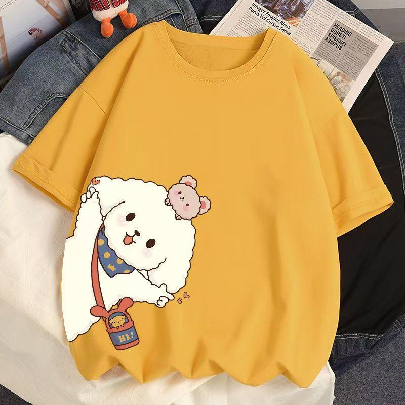 Летняя женская хлопковая футболка с короткими рукавами, свободная футболка с круглым вырезом и принтом