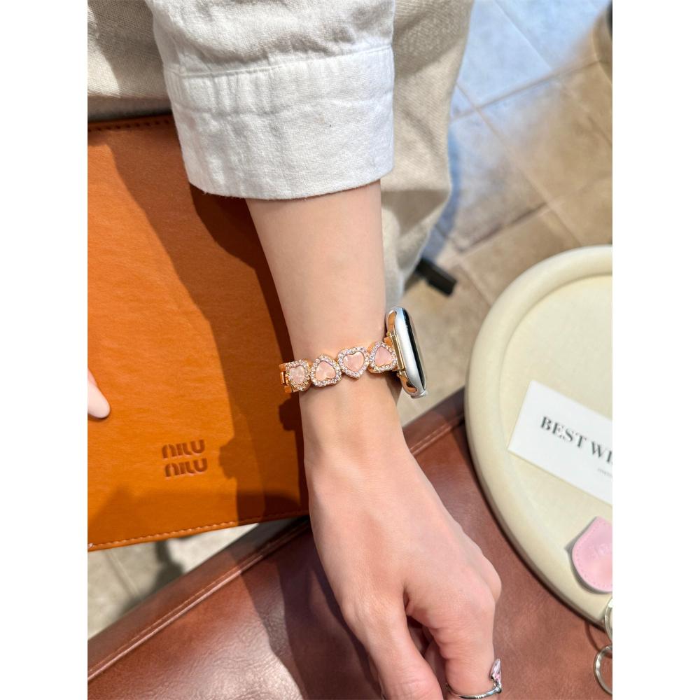 Heart Copper Zircon Shell Metal Strap For Apple Watch Ultra 49/46/45/44/42/41/40/38mm, Fashion Metal Bracelet Wristband Series 10 9 8 7 6 5 4 3 2 1 SE