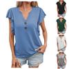 Women's Summer Short Sleeves Button V Neck Loose Casual Solid Color Casual Comfy Tops