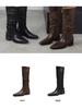 2025 Autumn Retro Chunky Heel Women's Knight Boots - Pointed Toe, Ruched Slouch, English Western Style High Boots