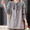 Sweatshirt for Women Cotton Oversize Lace-Trimmed Fleece Thickened Loose V-Neck Casual Pullover Long Sleeve Top Sweatshirt