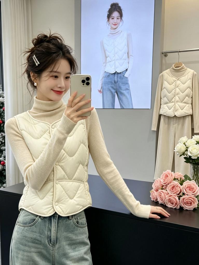 Autumn and winter new down cotton vest women's short warm inner V-neck sleeveless vest slim-fitting vest jacket