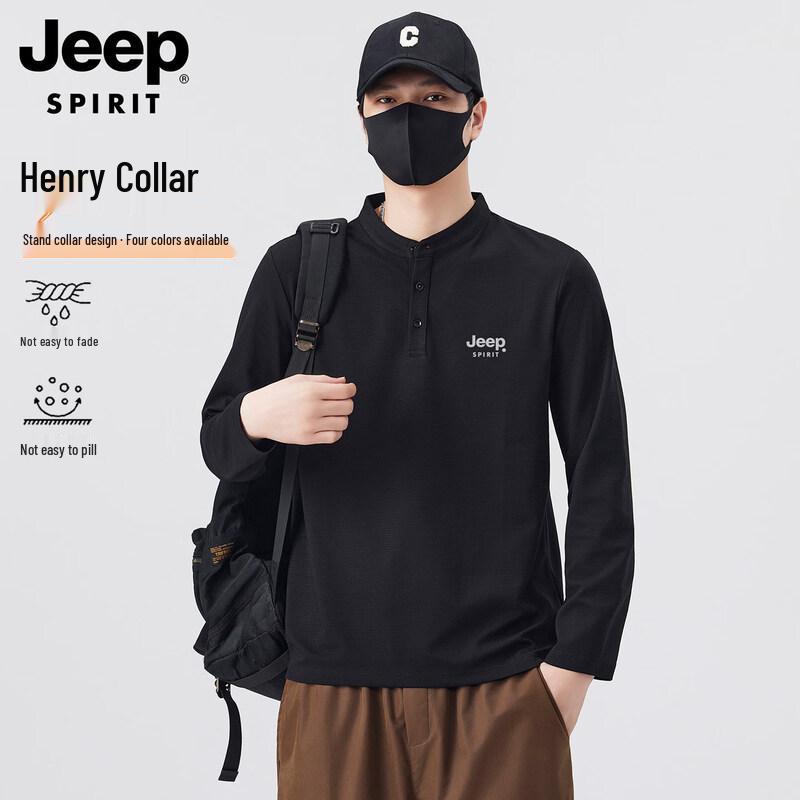 Мужская повседневная футболка с длинным рукавом и воротником-хенли JEEP SPIRIT