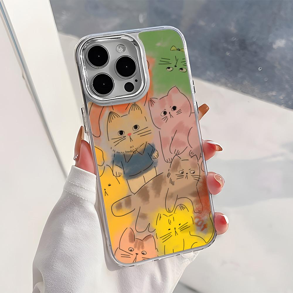 Подходит для iPhone17ProMax масляная живопись милый котенок мягкий чехол чехол для мобильного телефона Apple 16Pro большое отверстие противоударный