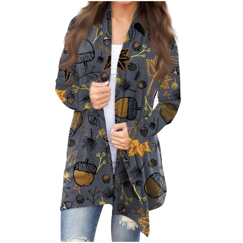 Women's Fashion Casual Halloween Printed Long Sleeve Mid-Length Cardigan Jacket